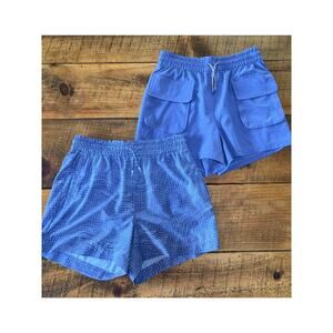 Athleta Girls Set of 2 Periwinkle‎ Blue Athletic Drawstring Stretchy Shorts 16